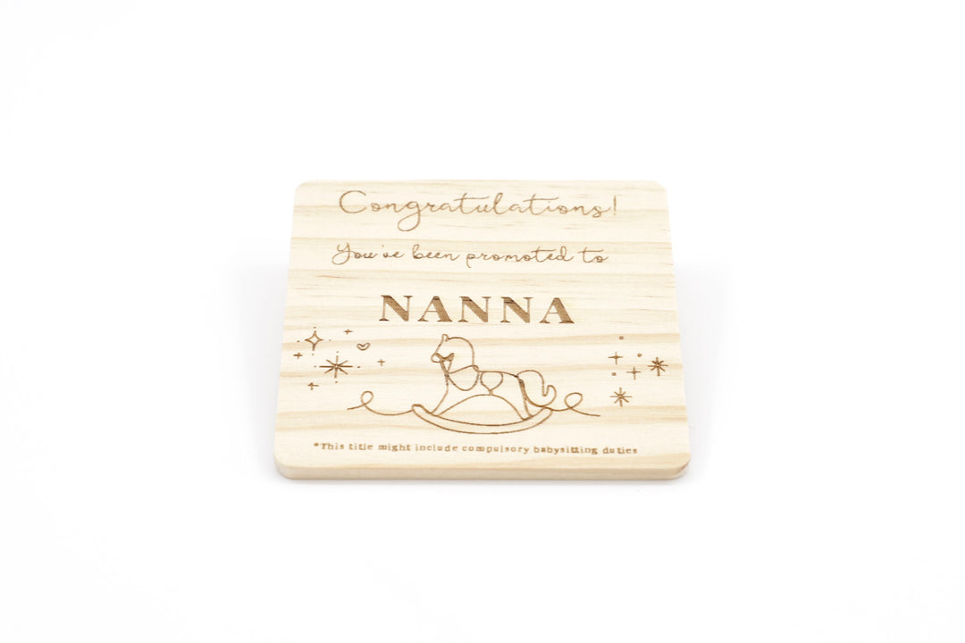 Promoted to Nanna - Rocking Horse Wooden Coaster