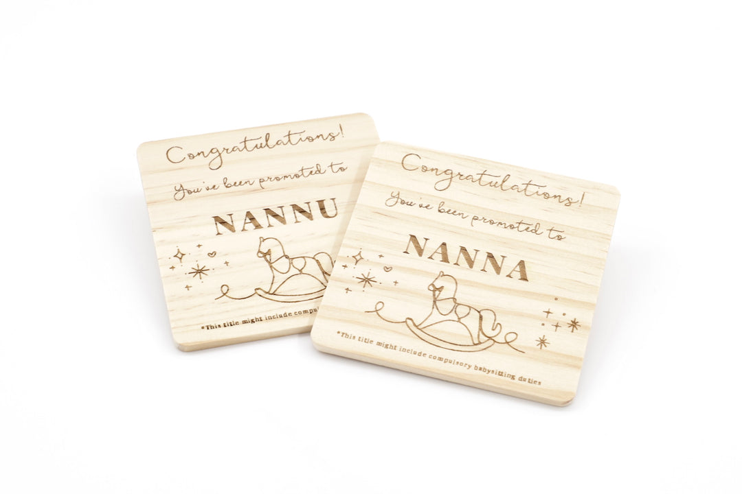 Promoted to Nanna & Nannu - Rocking Horse Coaster Set