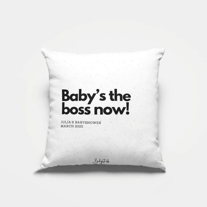 "Baby’s the Boss Now!" Cushion | Gifting & Nursery Cushions by  – ["Baby Shower","Cushion","Personalised"] from BabyStuff.com.mt