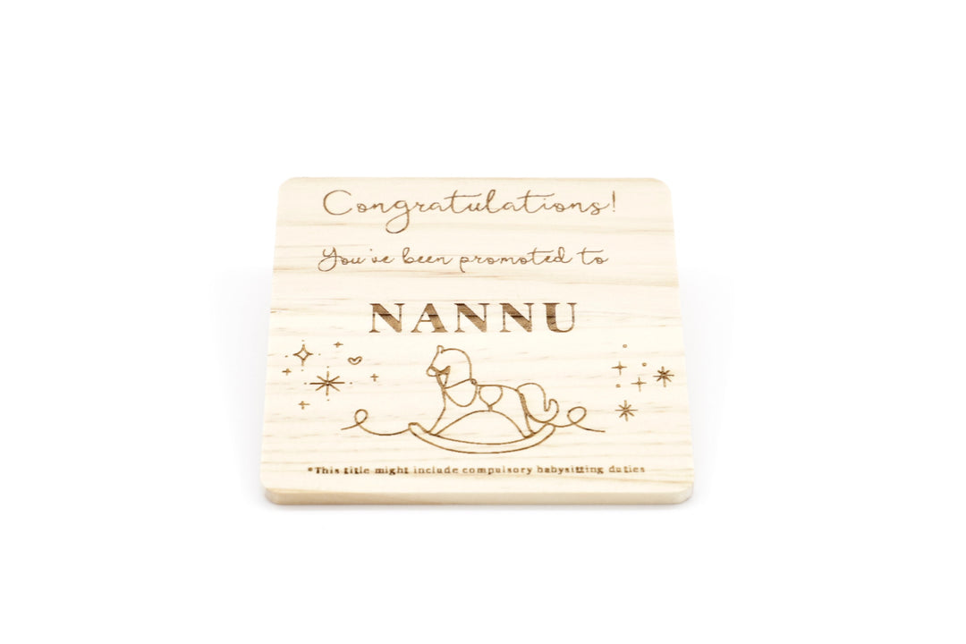 Promoted to Nannu - Rocking Horse Wooden Coaster