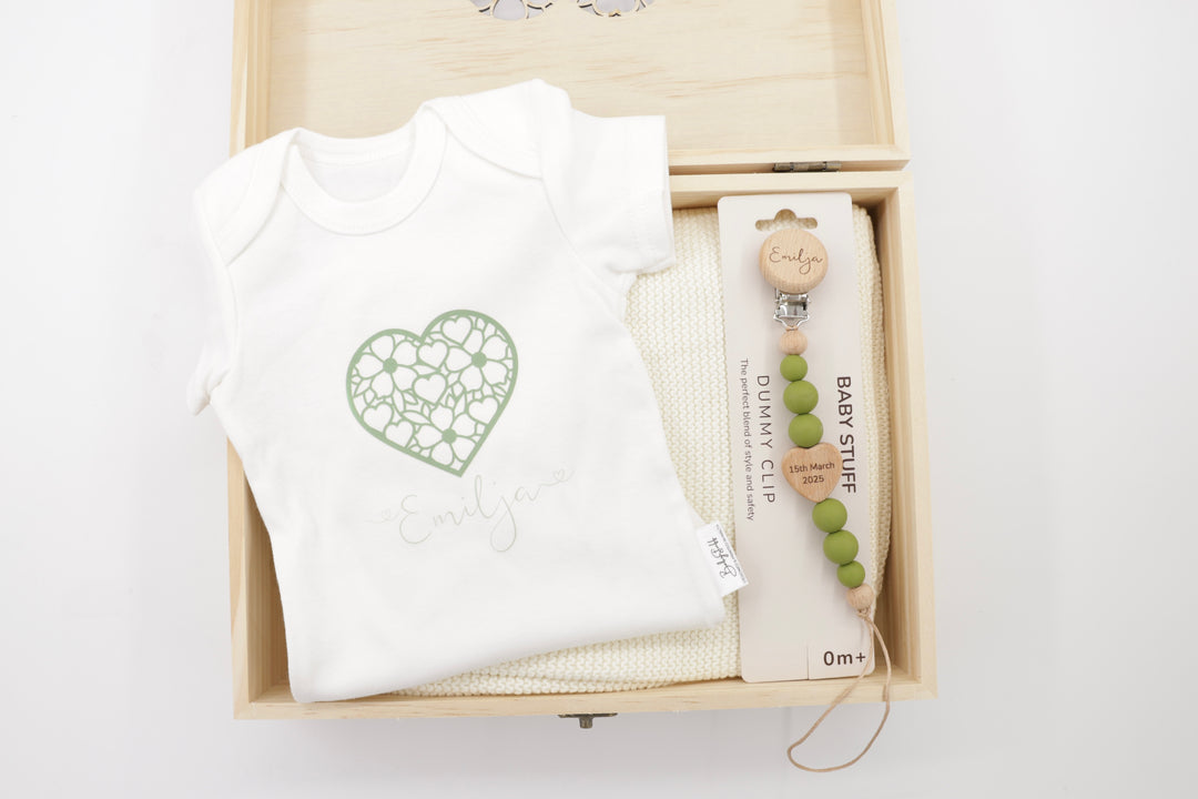 Stenciled Heart Blanket & Baby Grow – Memory Set