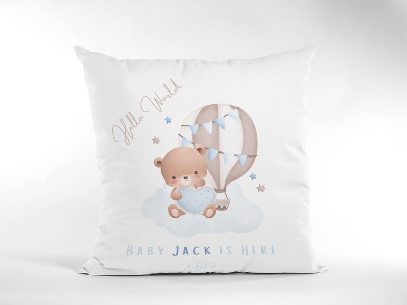 "Hello World" Hot Air Balloon | Gifting & Nursery Cushions by  – ["Cushion","Personalised"] from BabyStuff.com.mt