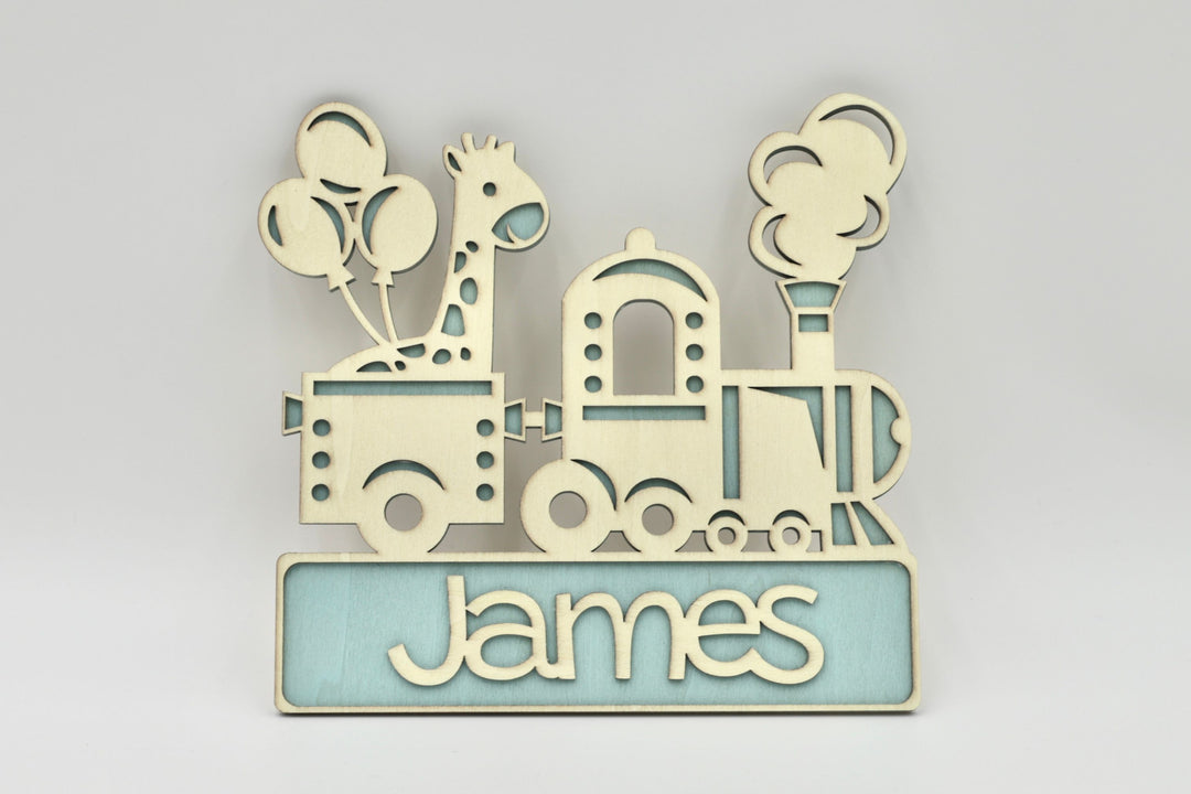 Personalised Wooden Train & Giraffe Wall Art