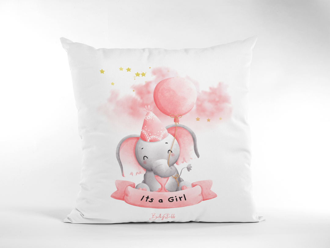 Pink Elephant Celebration Cushion | Gifting & Nursery Cushions by  – ["Cushion","Gender Reveal","Not Personalised"] from BabyStuff.com.mt