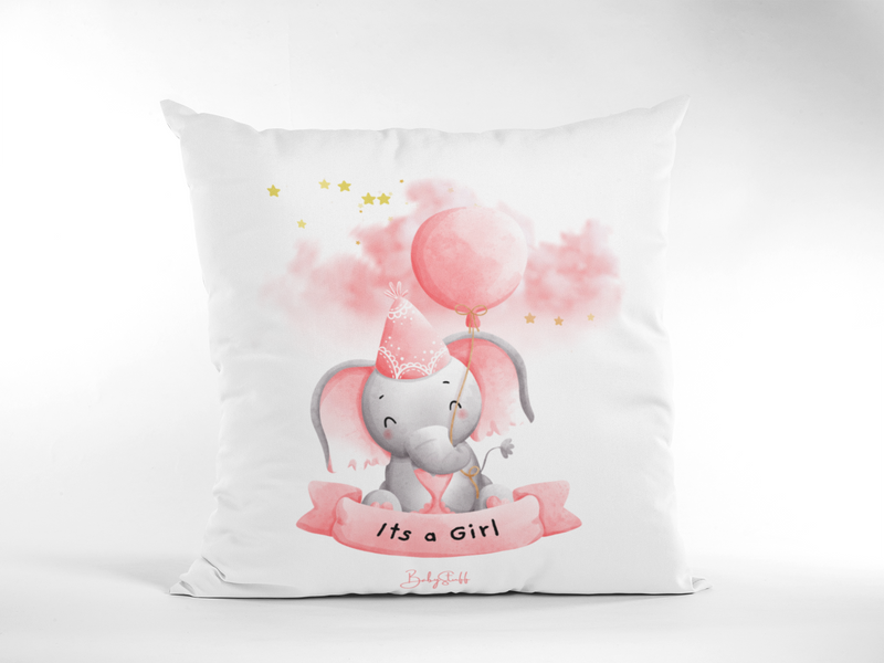 Pink Elephant Celebration Cushion | Gifting & Nursery Cushions by  – ["Cushion","Gender Reveal","Not Personalised"] from BabyStuff.com.mt