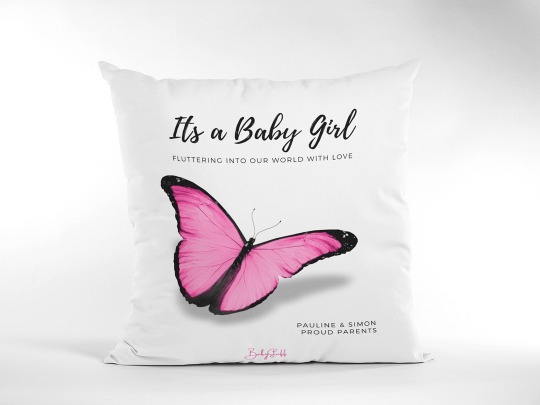 Fluttering into This World - Personalised Cushion | Gifting & Nursery Cushions by  – ["Cushion","Gender Reveal","Personalised"] from BabyStuff.com.mt