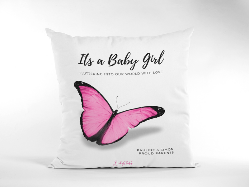 Fluttering into This World - Personalised Cushion | Gifting & Nursery Cushions by  – ["Cushion","Gender Reveal","Personalised"] from BabyStuff.com.mt
