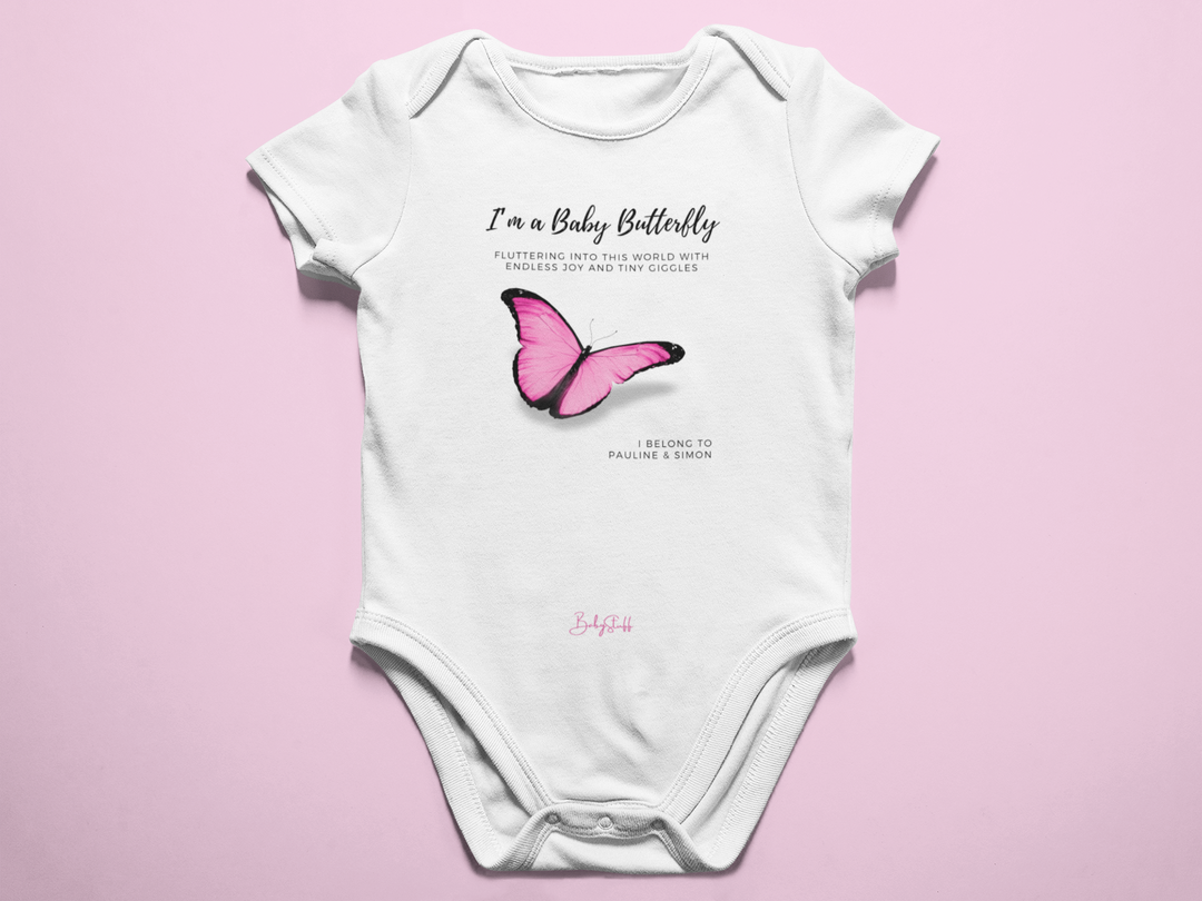 Fluttering into this world - Personalised Baby Grow | Short Sleeve Baby Grows by  – ["Baby Grow","Birth Announcement","Personalised"] from BabyStuff.com.mt