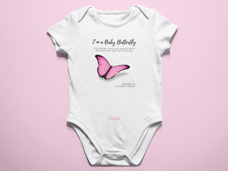 Fluttering into this world - Personalised Baby Grow | Short Sleeve Baby Grows by  – ["Baby Grow","Birth Announcement","Personalised"] from BabyStuff.com.mt