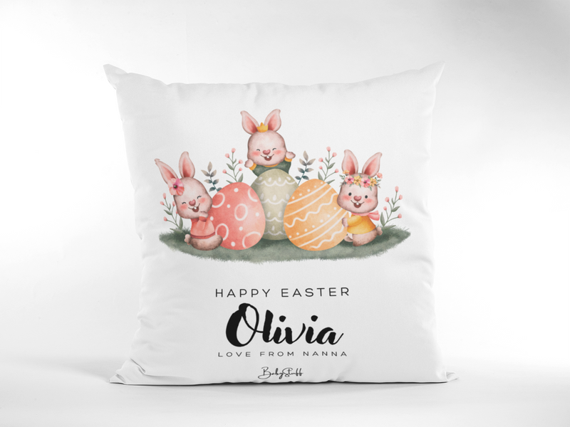 Three Bunnies Personalised Easter Cushion |  by  – ["Cushion","Easter","Personalised"] from BabyStuff.com.mt