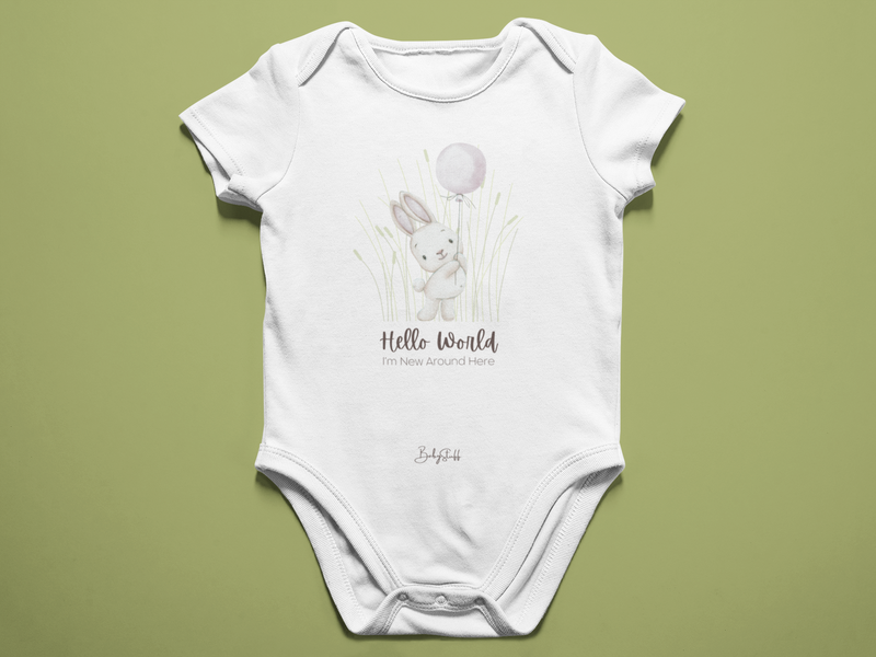"Hello World” Whisper Rabbit Edition | Short Sleeve Baby Grows by  – ["Baby Grow","Hello World","Not Personalised"] from BabyStuff.com.mt
