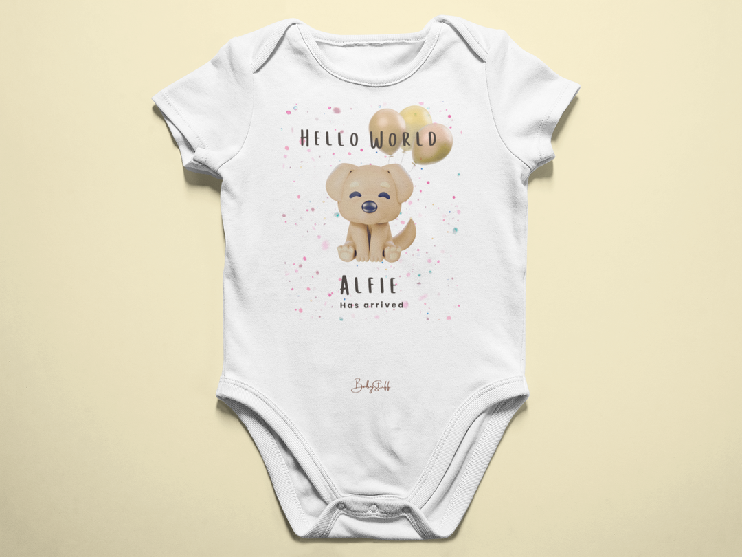 "Hello World" Cacao Pup Edition Baby Grow