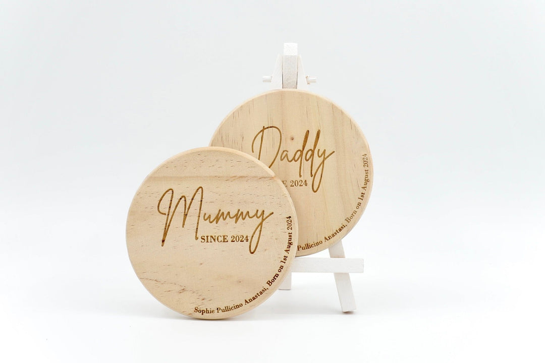Mummy & Daddy Since Personalised Wooden Coaster Set