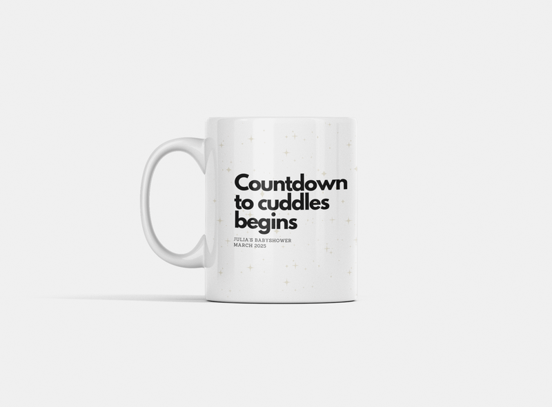 cup with countdown to cuddles begins