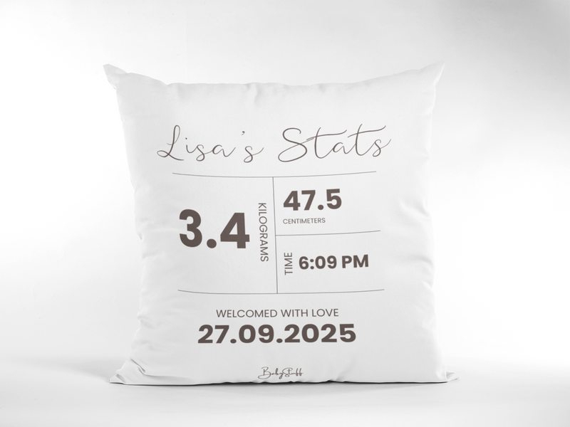 Pin-line Baby Stats Cushion | Gifting & Nursery Cushions by  – ["Cushion","Personalised"] from BabyStuff.com.mt