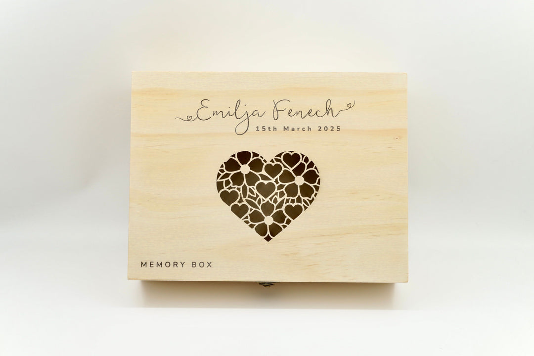 Stenciled Heart Personalised Memory Box
