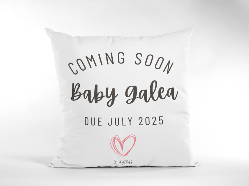 Heart Outline "Coming Soon" Cushion | Gifting & Nursery Cushions by  – ["Coming Soon","Cushion","Personalised","Photo Prop"] from BabyStuff.com.mt
