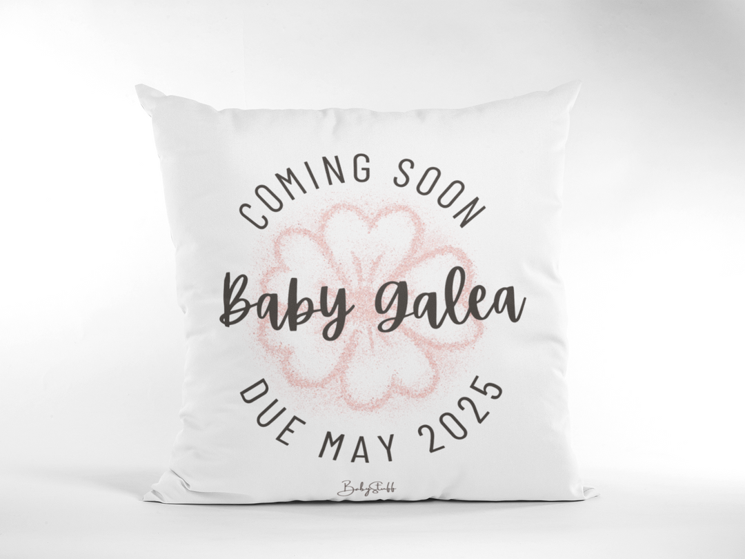 Blooming Flower "Coming Soon" Cushion | Gifting & Nursery Cushions by  – ["Coming Soon","Cushion","Personalised","Photo Prop"] from BabyStuff.com.mt