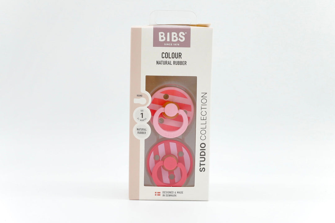 BIBS Pacifier Studio Colour Twin Pack Block Latex - Baby Pink Coral Mix | Pacifiers by  – ["BIBS","Not Personalised","Pacifier"] from BabyStuff.com.mt