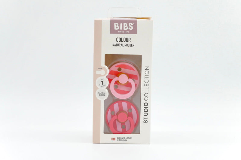 BIBS Pacifier Studio Colour Twin Pack Block Latex - Baby Pink Coral Mix | Pacifiers by  – ["BIBS","Not Personalised","Pacifier"] from BabyStuff.com.mt