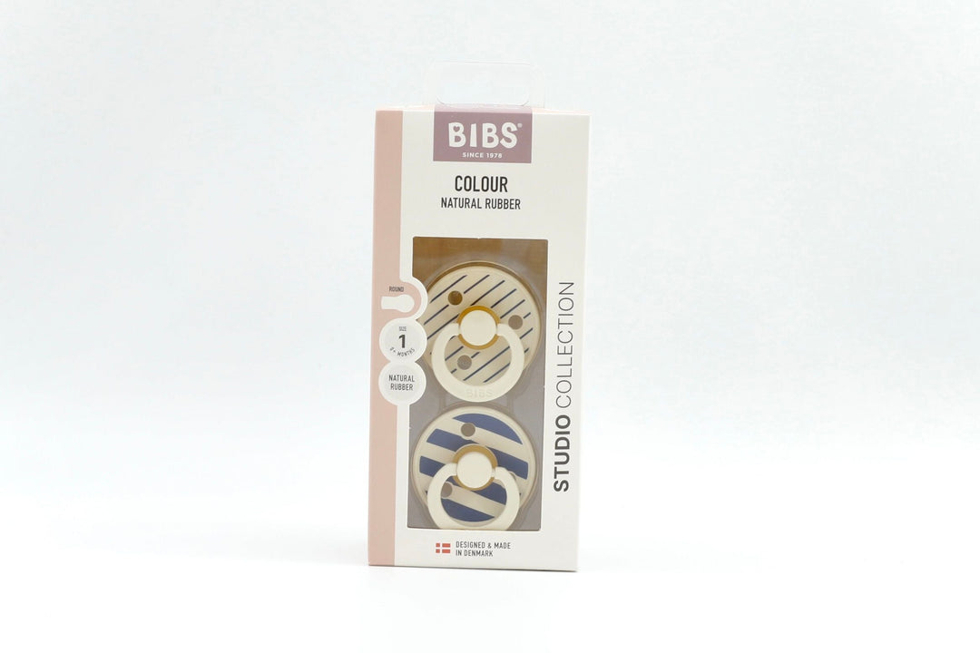 BIBS Pacifier Studio Colour Twin Pack Pin Latex - Ivory Steel Blue Mix | Pacifiers by  – ["BIBS","Not Personalised","Pacifier"] from BabyStuff.com.mt