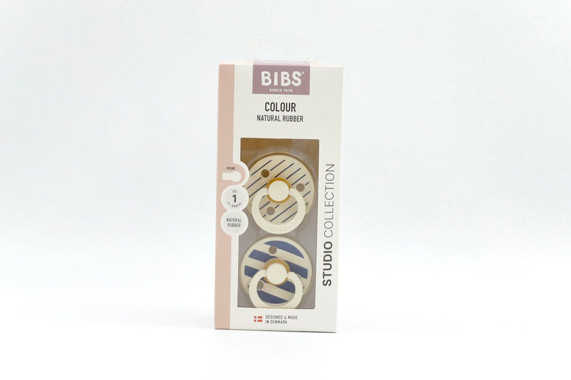 BIBS Pacifier Studio Colour Twin Pack Pin Latex - Ivory Steel Blue Mix | Pacifiers by  – ["BIBS","Not Personalised","Pacifier"] from BabyStuff.com.mt