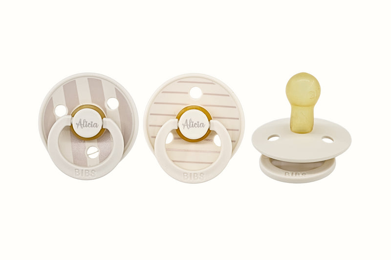 BIBS "Personalised" Pacifier Studio Colour Twin Pack pin Latex - Vanilla Ivory Mix | Pacifiers by  – ["BIBS","Pacifier","Personalised"] from BabyStuff.com.mt