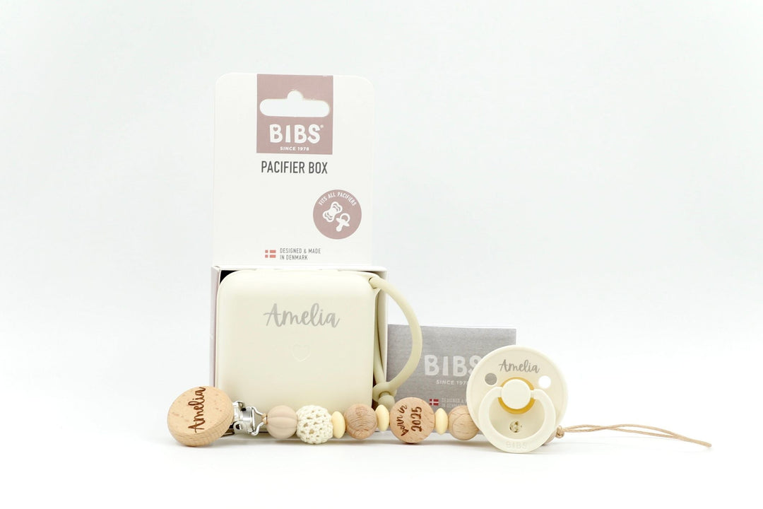 Cozy Knot Ivory Trio Set - "Bibs" Edition |  by  – ["Pacifier Set","Personalised"] from BabyStuff.com.mt