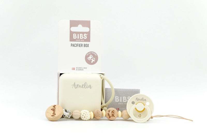 Cozy Knot Ivory Trio Set - "Bibs" Edition |  by  – ["Pacifier Set","Personalised"] from BabyStuff.com.mt