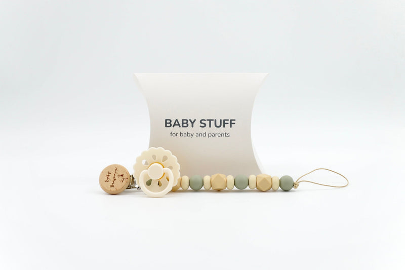 Earthy Stork Dummy with Chain | Dummy with Chains by  – ["Dummy with Chain","Personalised"] from BabyStuff.com.mt