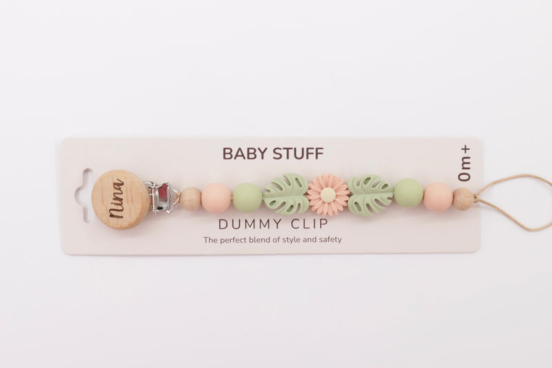 Botanical Daisy Personalised Pacifier Clip – Baby Girl Dummy Holder