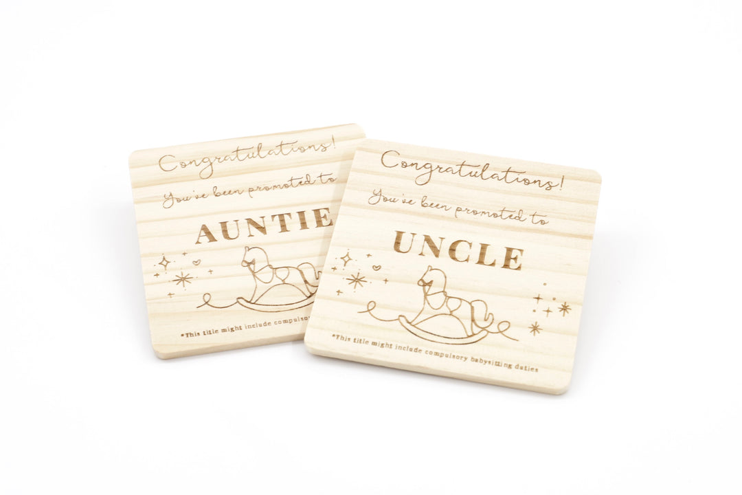 Promoted to Auntie & Uncle - Rocking Horse Coaster Set