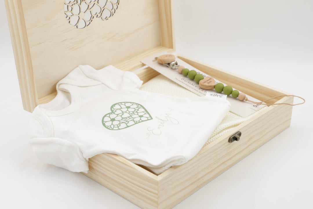 Stenciled Heart Blanket & Baby Grow – Memory Set