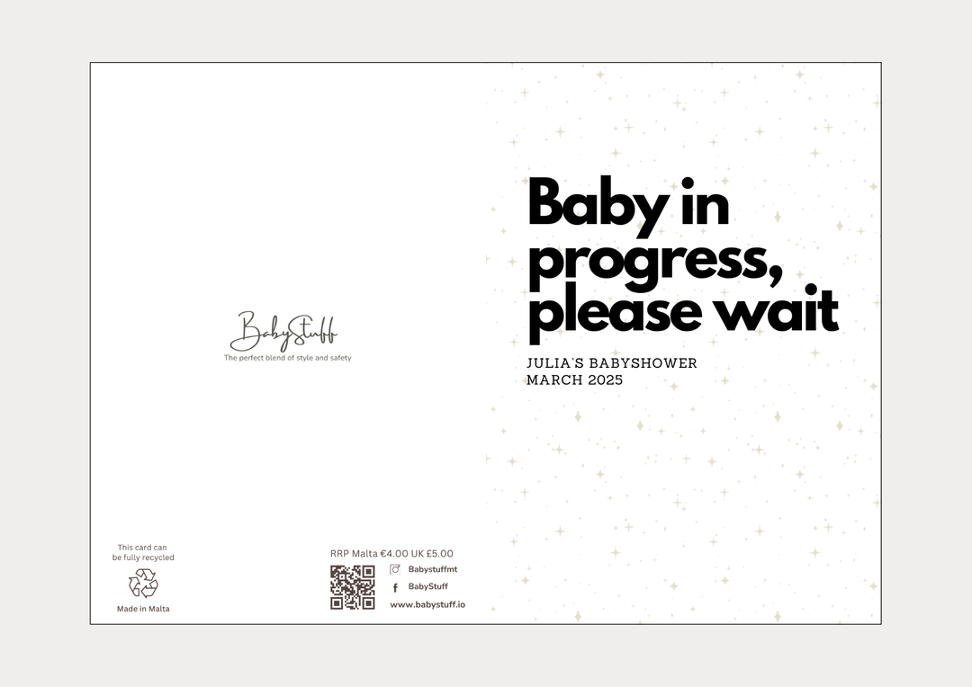 "Baby in progress, please wait" Personalised Card | Celebratory Cards by  – ["Baby Shower","Baby Shower Card","Personalised"] from BabyStuff.com.mt