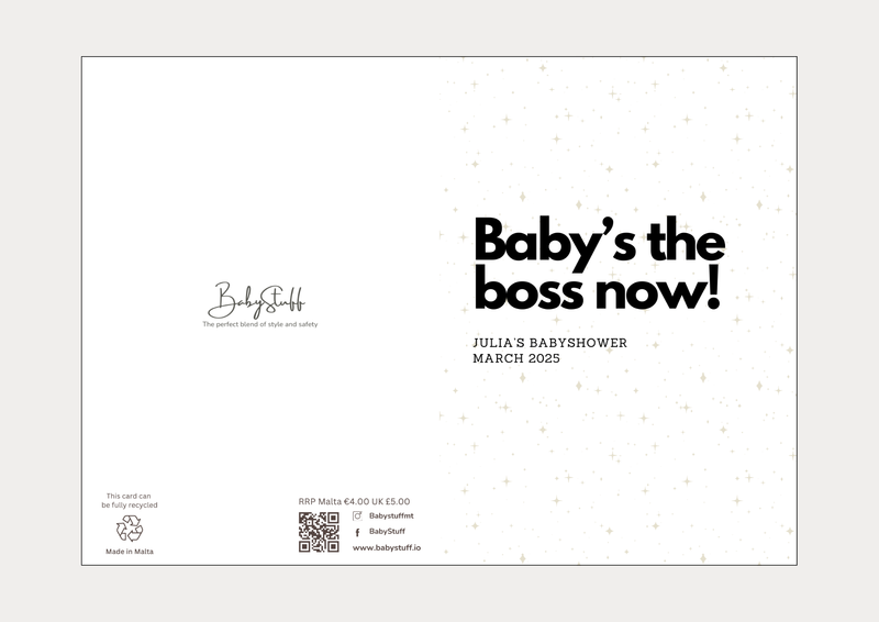 "Baby’s the boss now!" Personalised Card | Celebratory Cards by  – ["Baby Shower","Baby Shower Card","Personalised"] from BabyStuff.com.mt