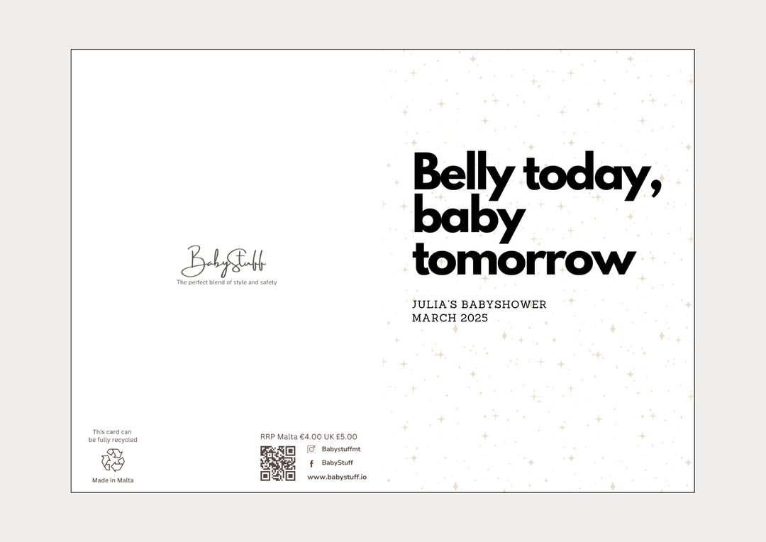 "Belly today, baby tomorrow" Personalised Card | Celebratory Cards by  – ["Baby Shower","Baby Shower Card","Personalised"] from BabyStuff.com.mt