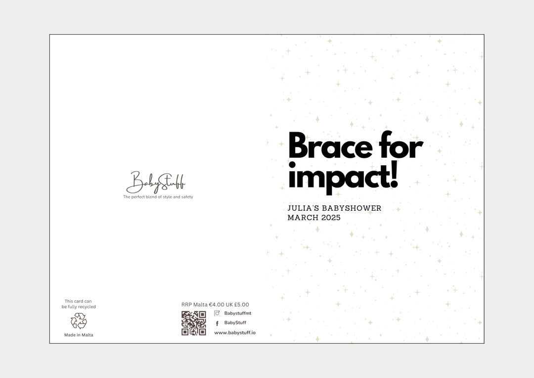 "Brace for impact!" Personalised Card | Celebratory Cards by  – ["Baby Shower","Baby Shower Card","Personalised"] from BabyStuff.com.mt