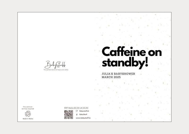 "Caffeine on standby!" Personalised Card | Celebratory Cards by  – ["Baby Shower","Baby Shower Card","Personalised"] from BabyStuff.com.mt