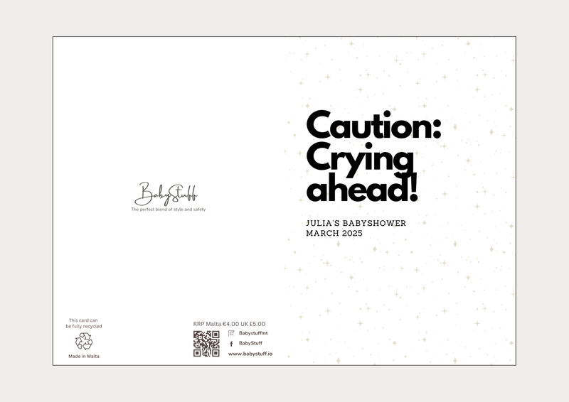 "Caution: Crying ahead!" Personalised Card | Celebratory Cards by  – ["Baby Shower","Baby Shower Card","Personalised"] from BabyStuff.com.mt