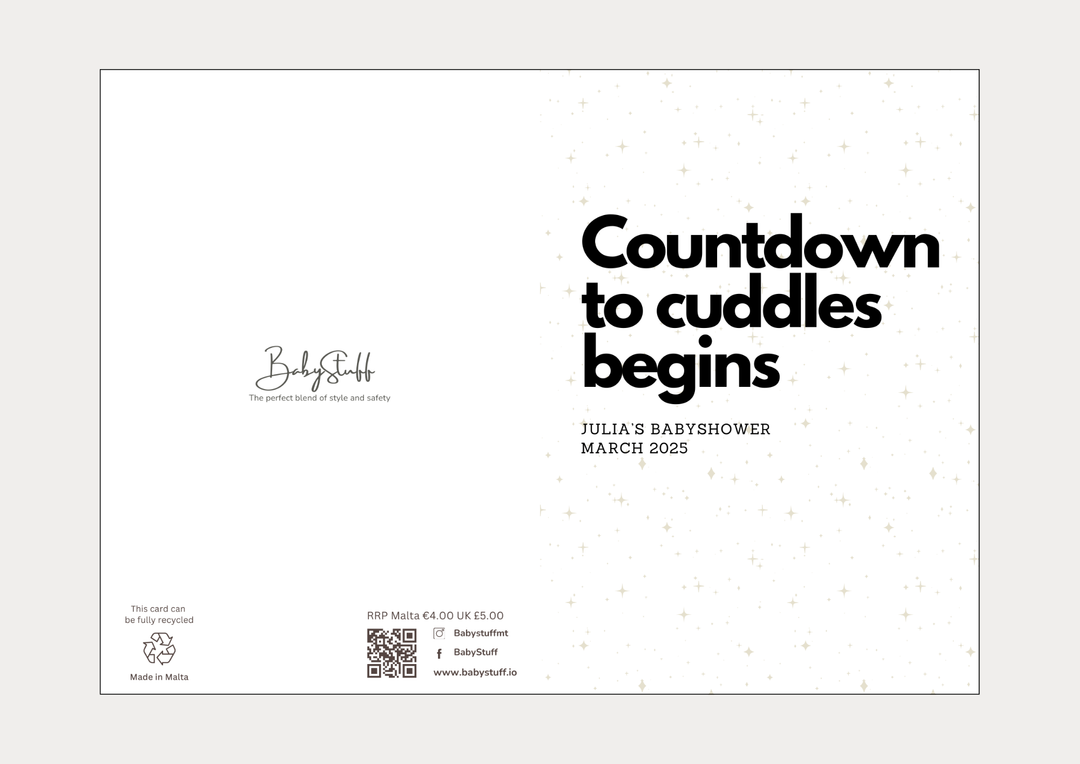 "Countdown to cuddles begins" Personalised Card | Celebratory Cards by  – ["Baby Shower","Baby Shower Card","Personalised"] from BabyStuff.com.mt