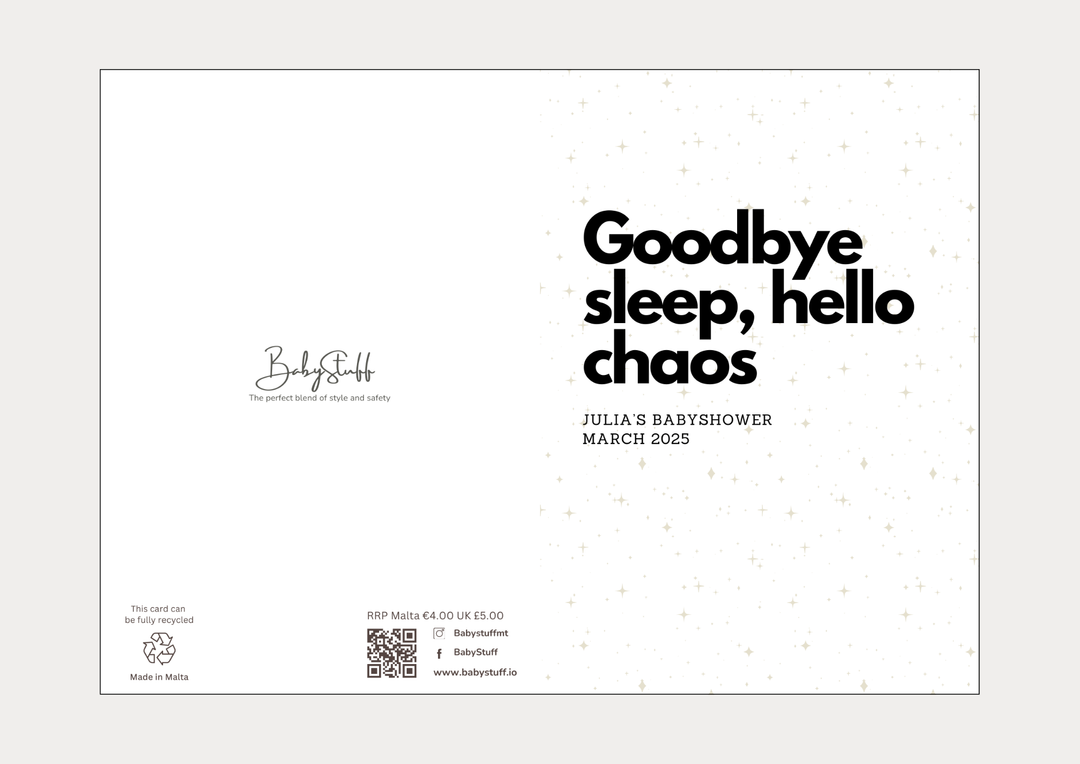 "Goodbye Sleep, Hello Chaos" Personalised Card | Celebratory Cards by  – ["Baby Shower","Baby Shower Card","Personalised"] from BabyStuff.com.mt