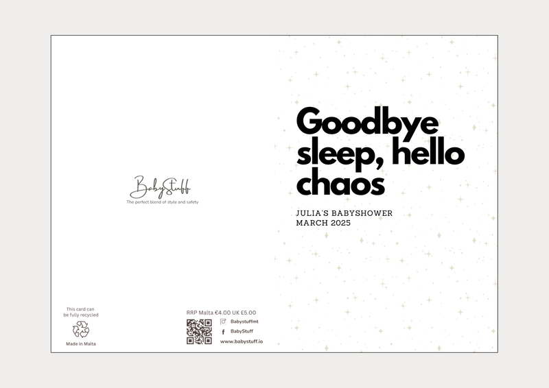 "Goodbye Sleep, Hello Chaos" Personalised Card | Celebratory Cards by  – ["Baby Shower","Baby Shower Card","Personalised"] from BabyStuff.com.mt
