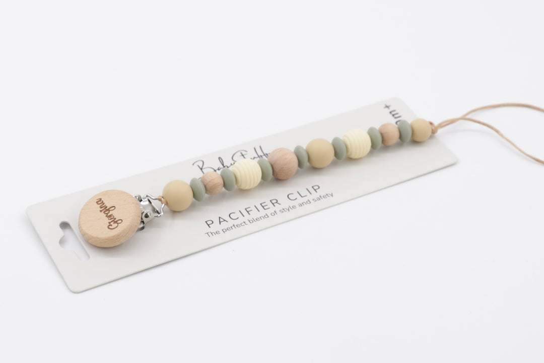 Sage, Dune, and Birch Pacifier Clip
