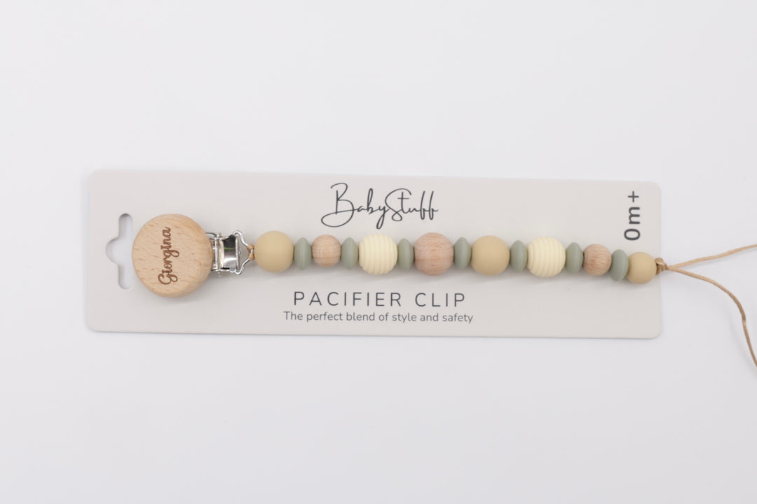 Sage, Dune, and Birch Pacifier Clip