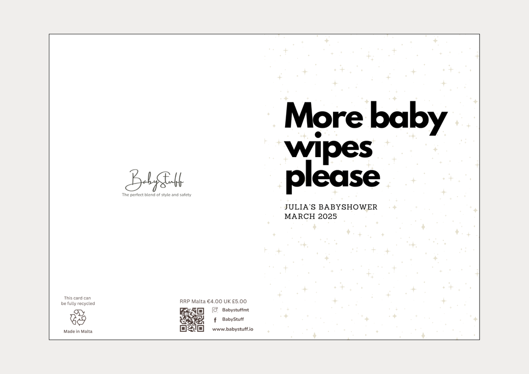 "More Baby Wipes Please" Personalised Baby Shower Card | Celebratory Cards by  – ["Baby Shower","Baby Shower Card","Personalised"] from BabyStuff.com.mt