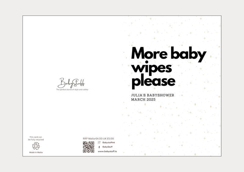 "More Baby Wipes Please" Personalised Baby Shower Card | Celebratory Cards by  – ["Baby Shower","Baby Shower Card","Personalised"] from BabyStuff.com.mt