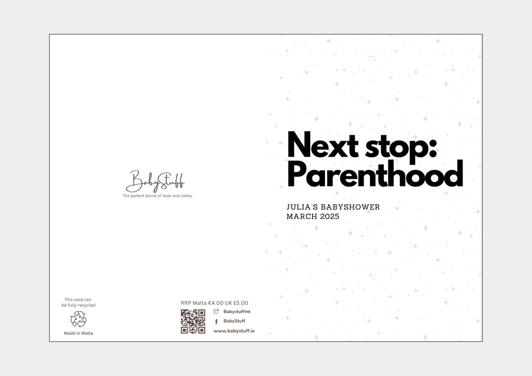 "Next Stop: Parenthood" Personalised Baby Shower Card | Celebratory Cards by  – ["Baby Shower","Baby Shower Card","Personalised"] from BabyStuff.com.mt