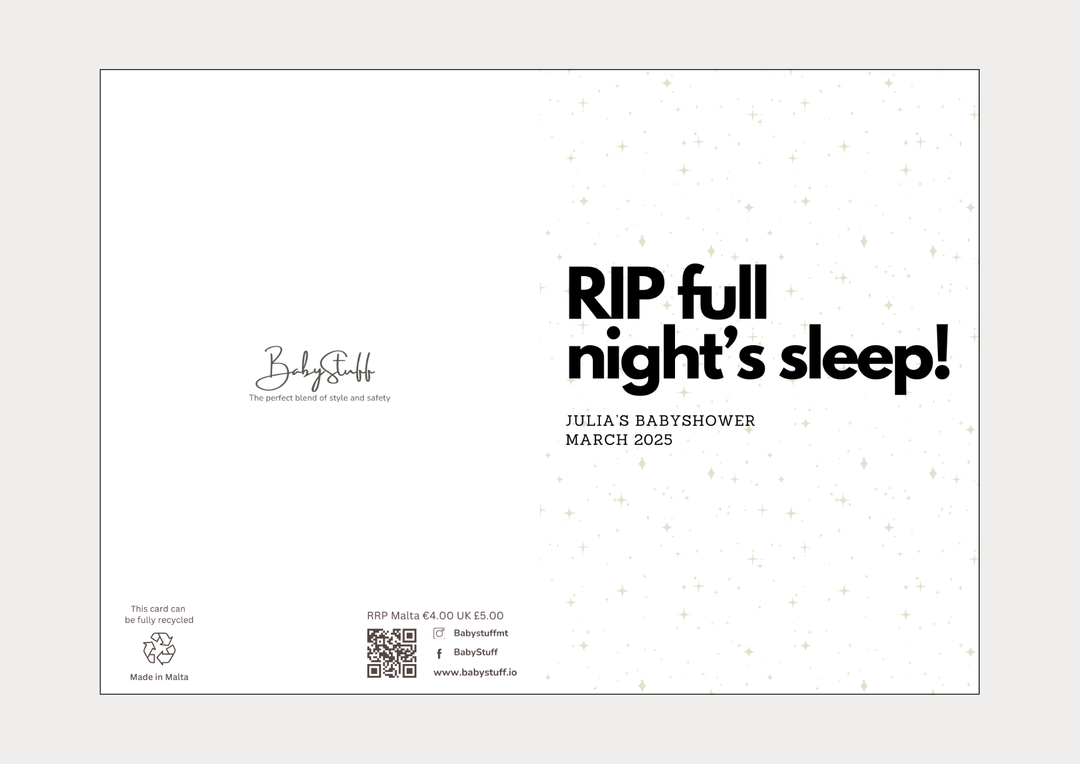 "RIP Full Night’s Sleep!" Personalised Baby Shower Card | Celebratory Cards by  – ["Baby Shower","Baby Shower Card","Personalised"] from BabyStuff.com.mt