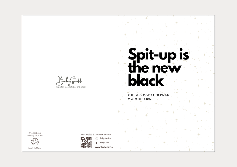 "Spit-up is the New Black" Personalised Baby Shower Card | Celebratory Cards by  – ["Baby Shower","Baby Shower Card","Personalised"] from BabyStuff.com.mt