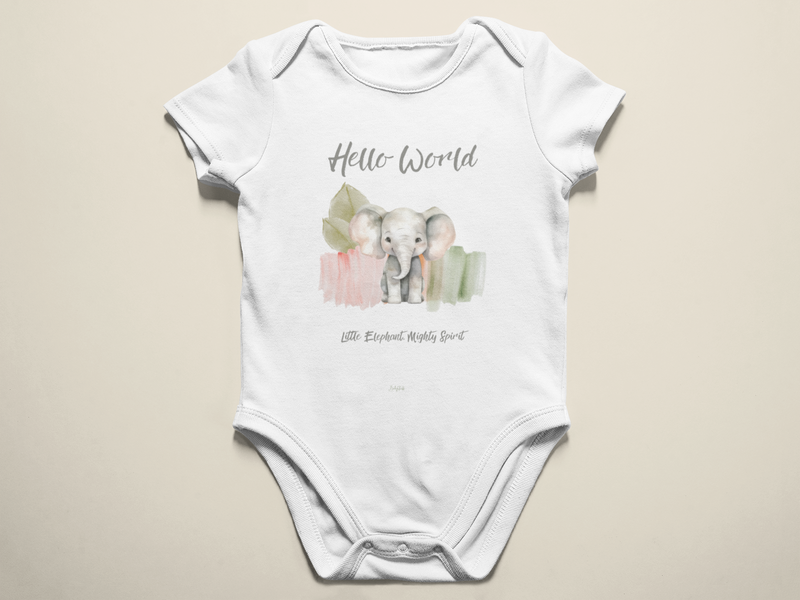 "Hello World” Little Elephant Edition Baby Grow | Short Sleeve Baby Grows by  – ["Baby Grow","Hello World","Not Personalised"] from BabyStuff.com.mt